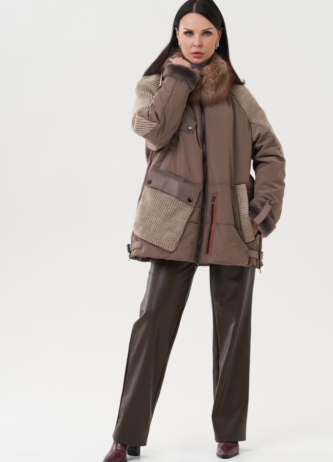 фото Женский пуховик серого цвета модель № 25290