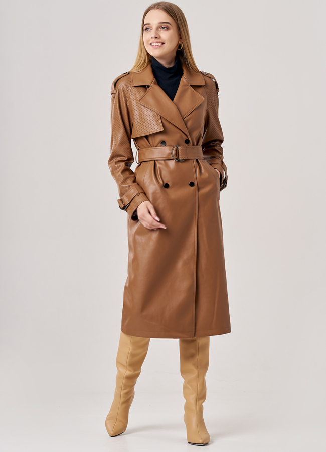 Коричневый тренч из искусственной кожи модель № 606 универмаг малина