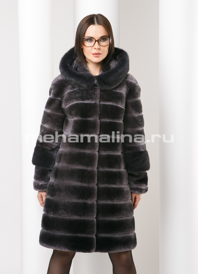 Шуба из мутона модель № S-490 меха малина