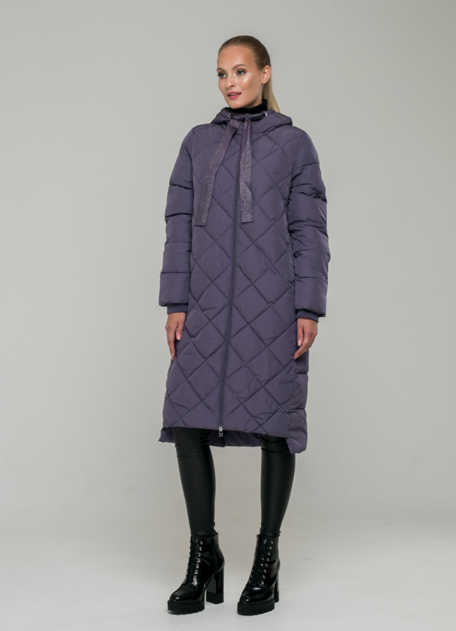 Удлиненный пуховик ODRI модель № П-244 меха малина