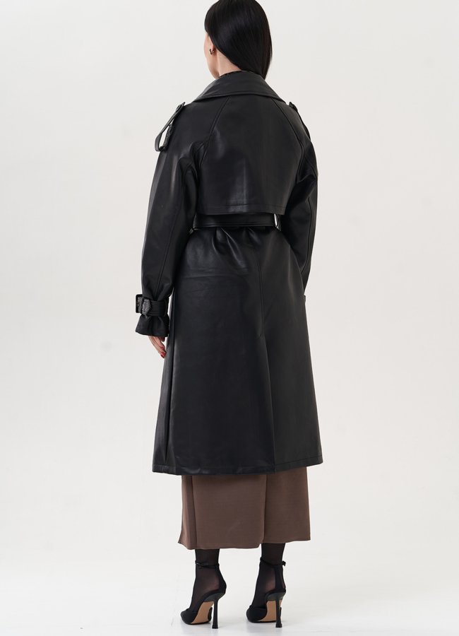 Плащ из эко кожи черного цвета модель № 26737 универмаг малина