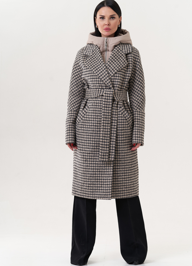 Пальто со съемным капюшоном модель № 25074 меха малина