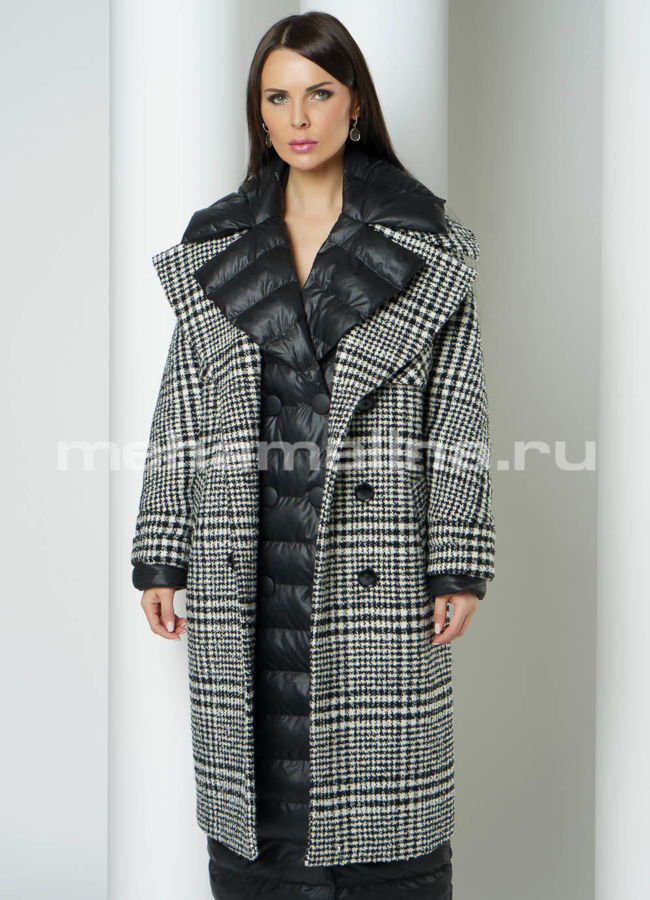 Зимнее пальто удлиненное на пуговицах  модель № П-369 меха малина