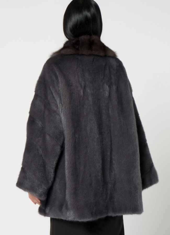 Короткая шуба из норки с английский воротником модель № 1504 в кредит