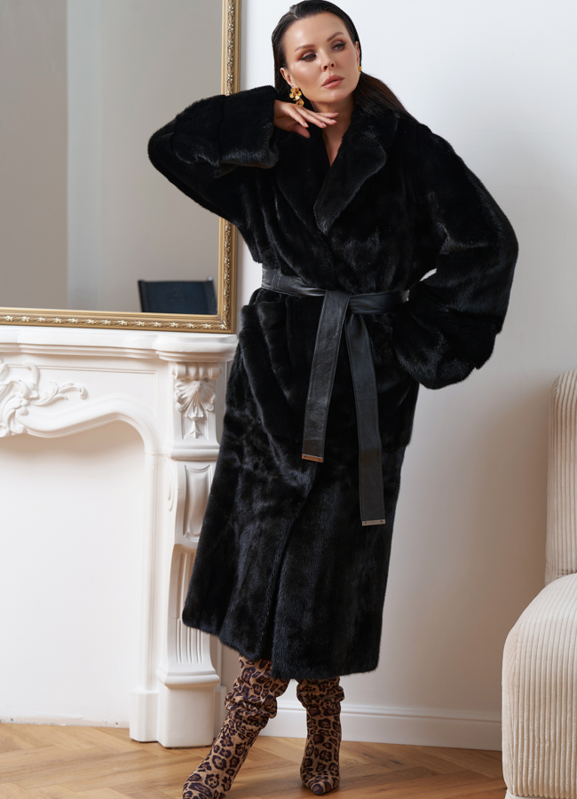 фото Женская шуба из норки с английским воротником модель № 27605