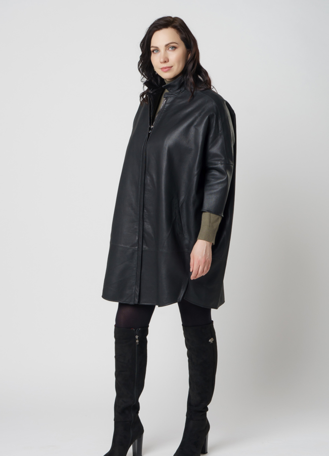 Кожаное пальто оверсайз модель № 20544 универмаг малина