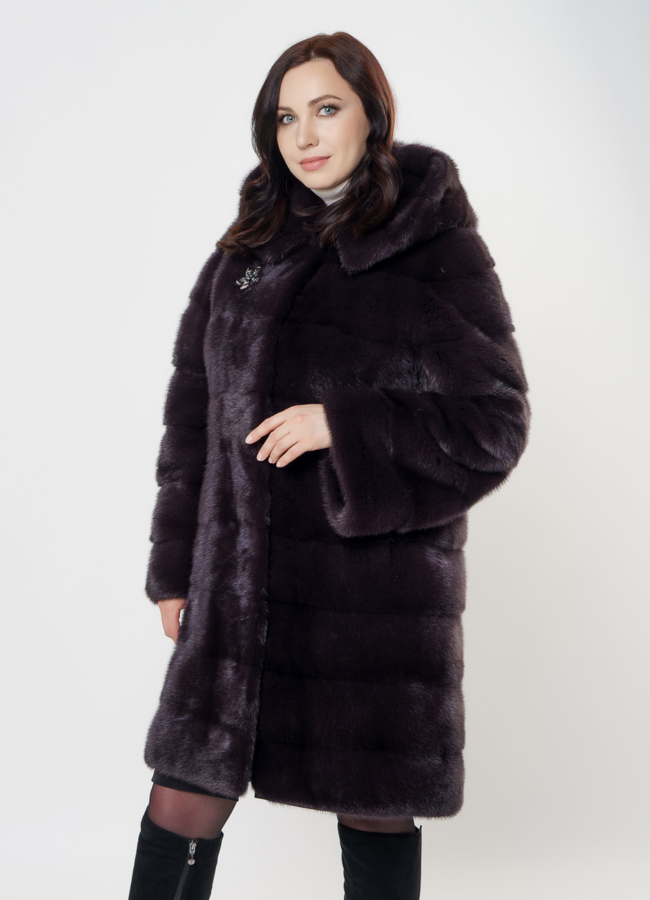 Поперечная шуба из скандинавской норки модель № S-900 универмаг малина