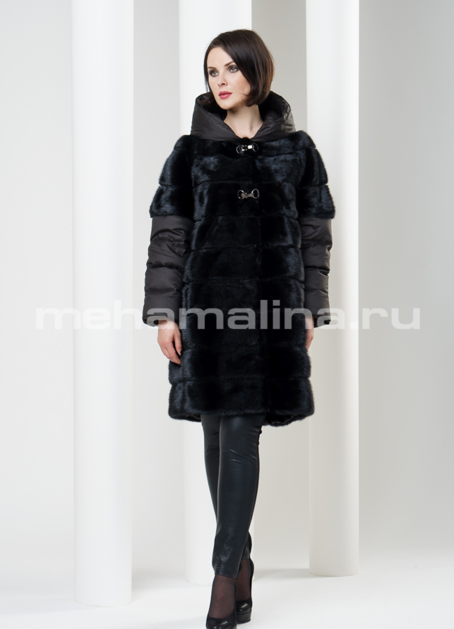 Шуба норковая с отстегивающимися рукавами и капюшоном модель № S-189 универмаг малина