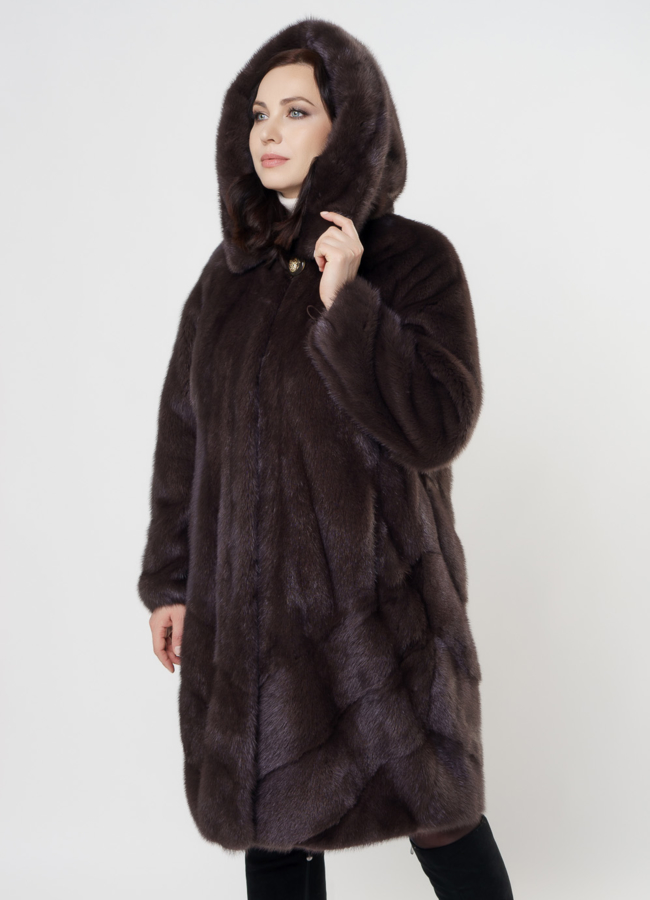 Шуба из норки с капюшоном модель № S-1007 универмаг малина