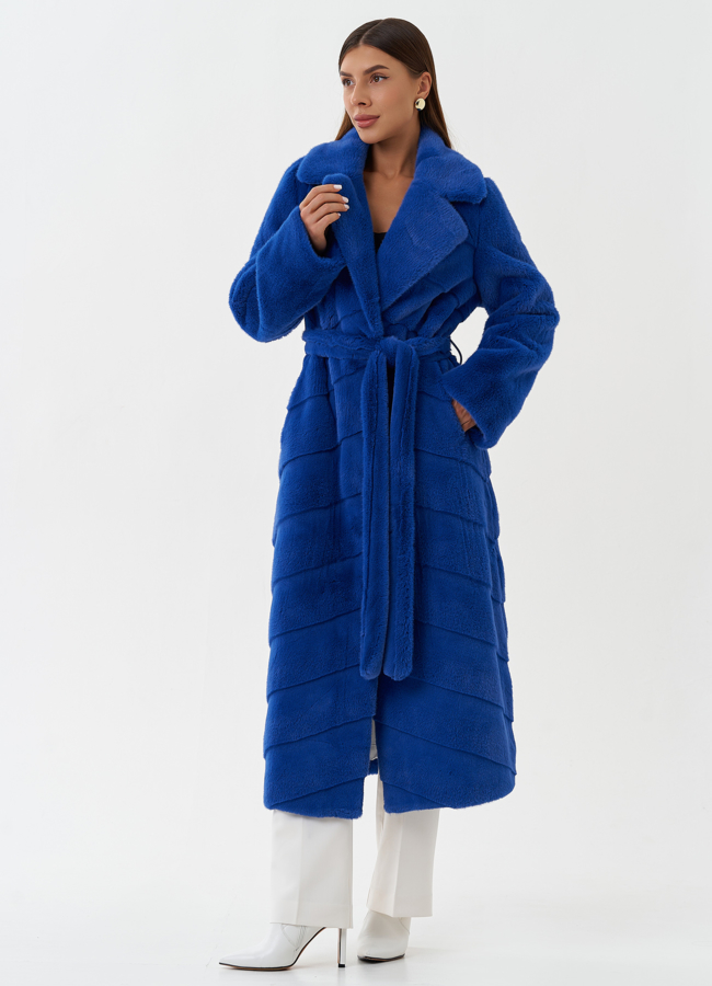 фото Пальто из эко меха с поясом модель № 28453