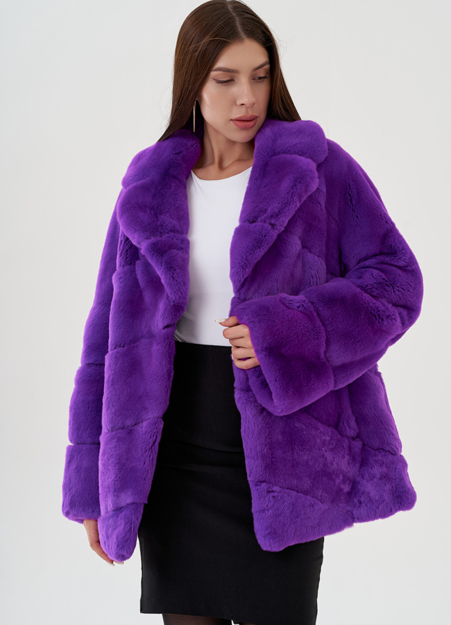 Укороченная шуба из кролика в фиолетовом цвете модель № 81161 универмаг малина