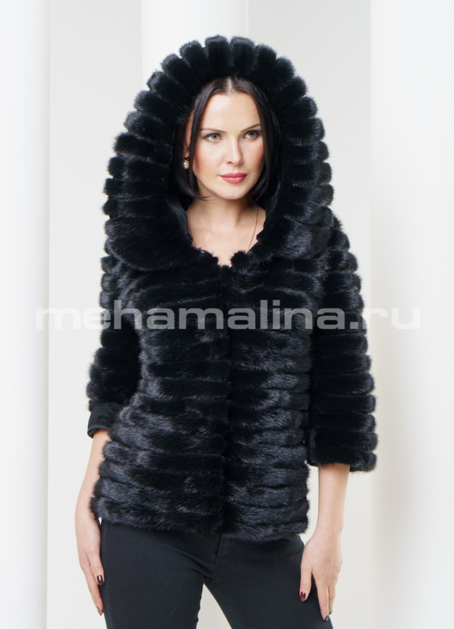 Шуба из мутона с норкой, цвет черный модель № S-319 в рассрочку
