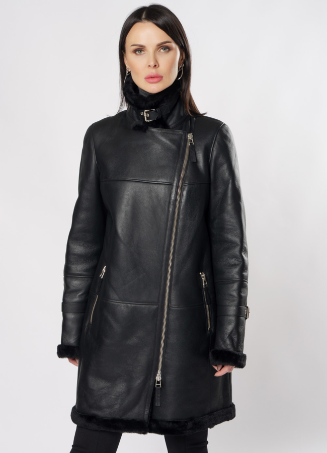 фото Дубленка пилот черного цвета модель № 3591