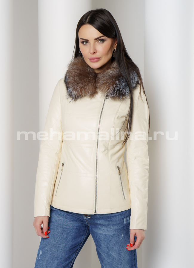 Куртка из экокожи модель № 8027 меха малина