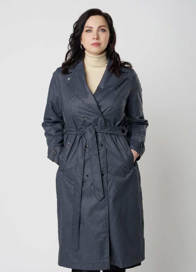 Плащ женский утепленный серого цвета модель № 20715 в кредит