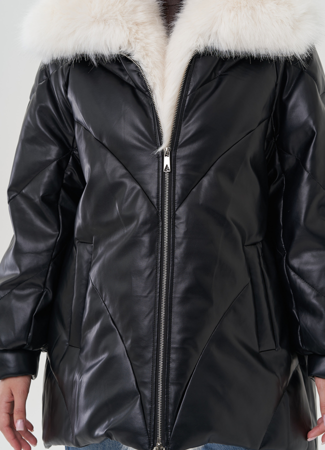 Куртка из эко кожи с воротником из искусственного меха модель № 25468 универмаг малина