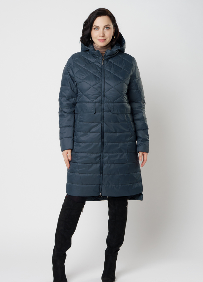 фото Женское демисезонное пальто зеленого цвета модель № 20596