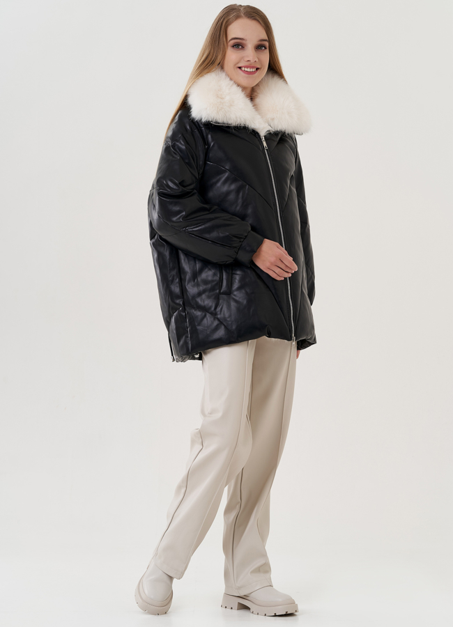 Куртка из эко кожи с воротником из искусственного меха модель № 25468 универмаг малина