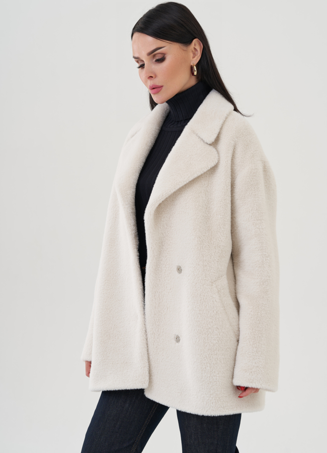 Женское полупальто бежевого цвета с английским воротником модель № 24408 универмаг малина