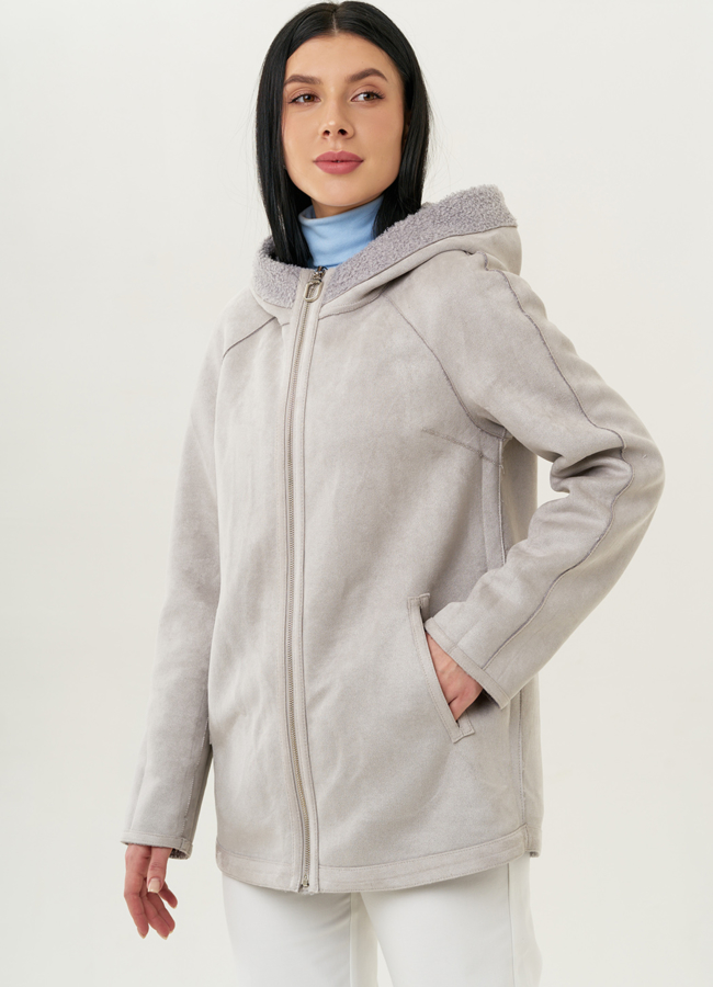 Женское двустороннее полупальто-парка с капюшоном модель № 22309 меха малина