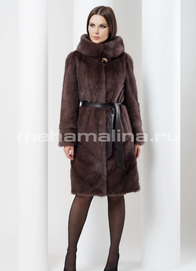 Шуба из норки с капюшоном модель № S-485 в рассрочку