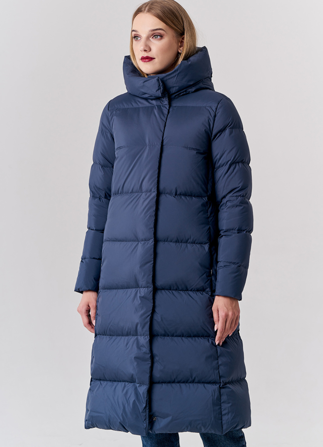 Женский пуховик синего цвета цвета с капюшоном модель № 21894 в рассрочку