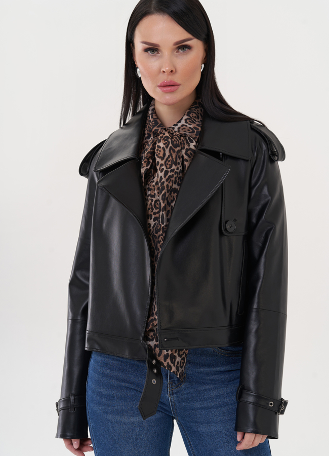 Жакет из эко кожи черного цвета модель № 26949 в кредит