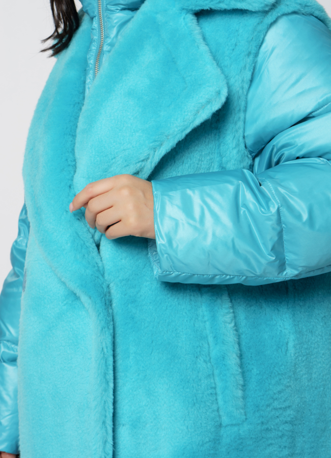 Пальто трансформер из эко меха голубого цвета модель № 21553 универмаг малина