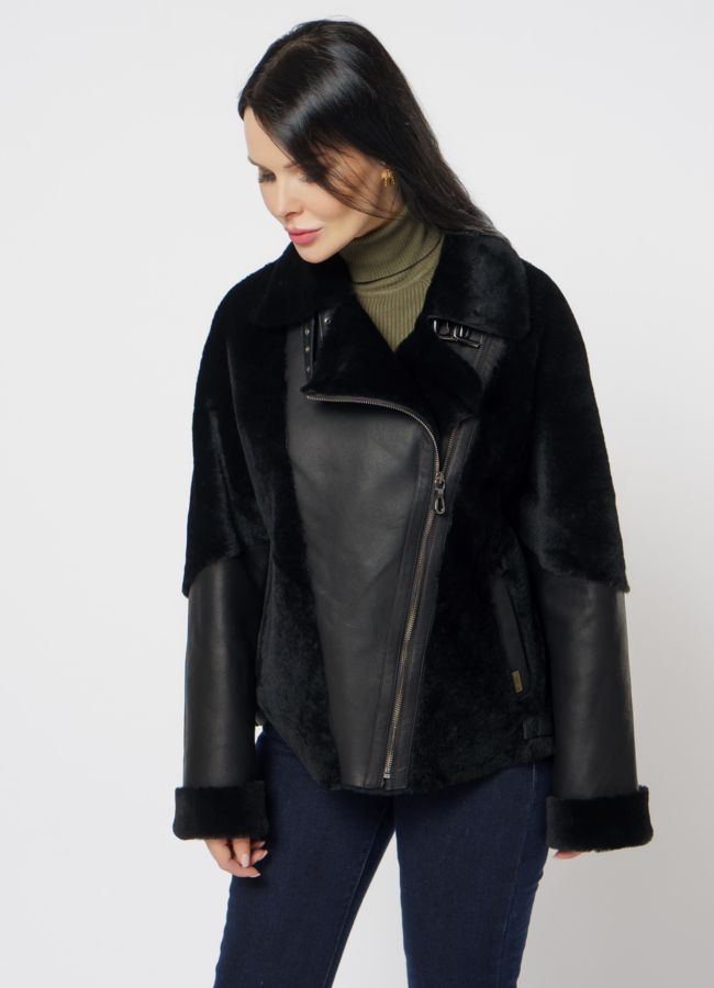 Женская дубленка косуха черного цвета модель № 5891 универмаг малина