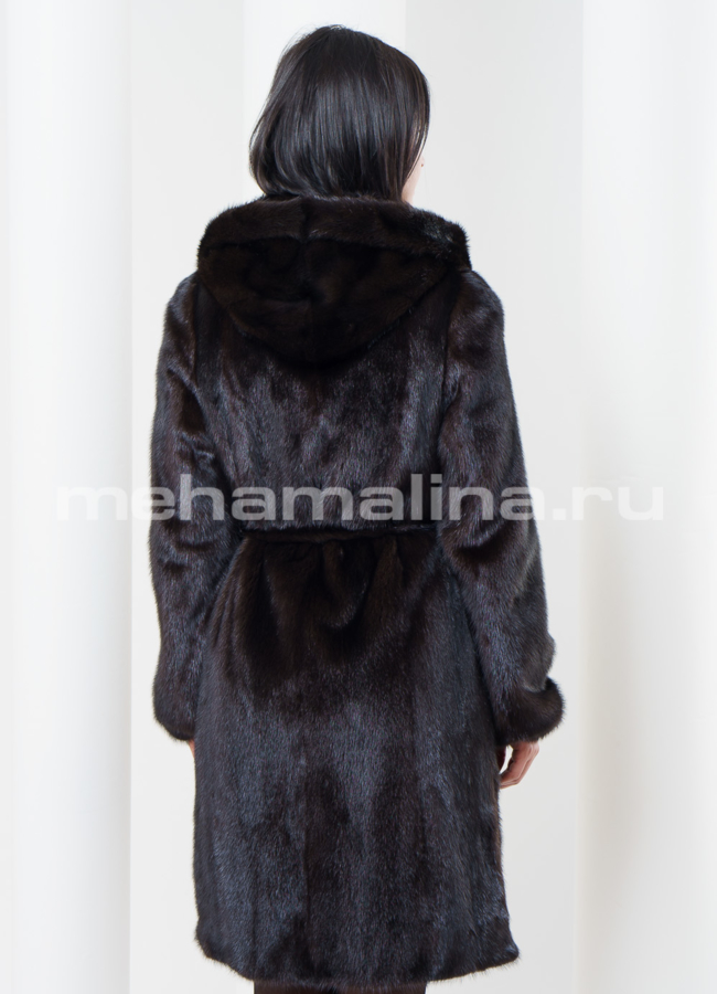 Норковая шуба с поясом 100см модель № S-354 в кредит