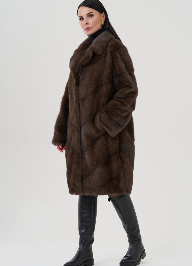 Шуба из норки с английским воротником модель № 24742 универмаг малина