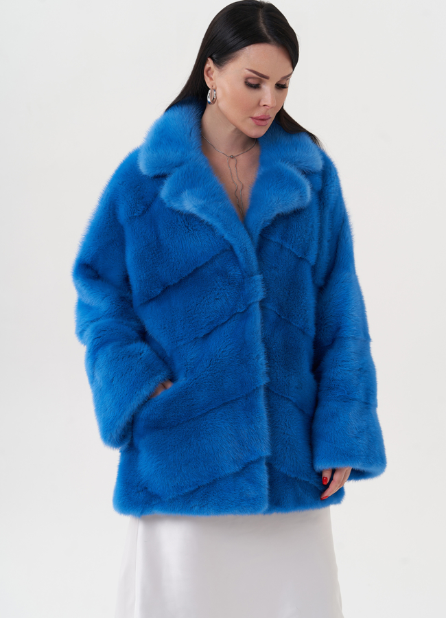 Укороченная норковая шуба с английским воротником модель № 26643 в кредит