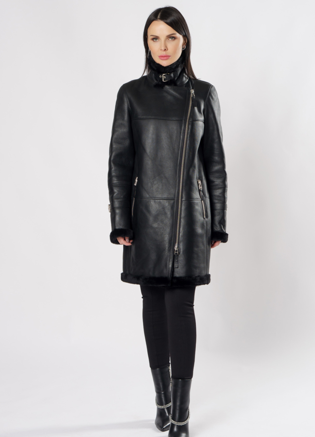 Дубленка пилот черного цвета модель № 3591 в кредит