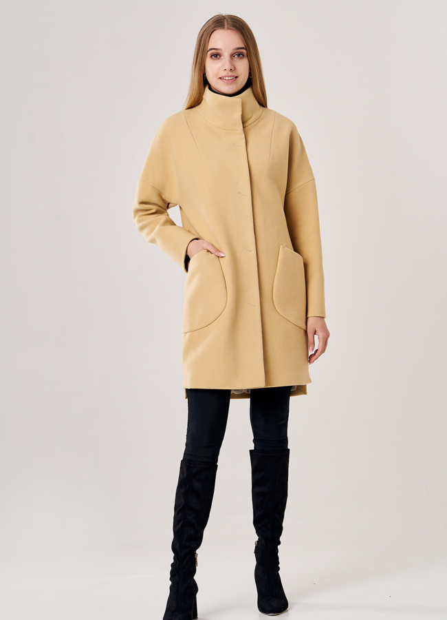 фото Укороченное женское пальто желтого цвета  модель № 3-7007/10-021