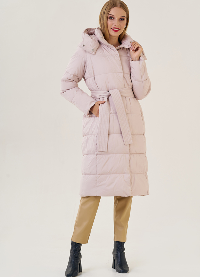Пуховик женский с капюшоном  модель № 23209 меха малина