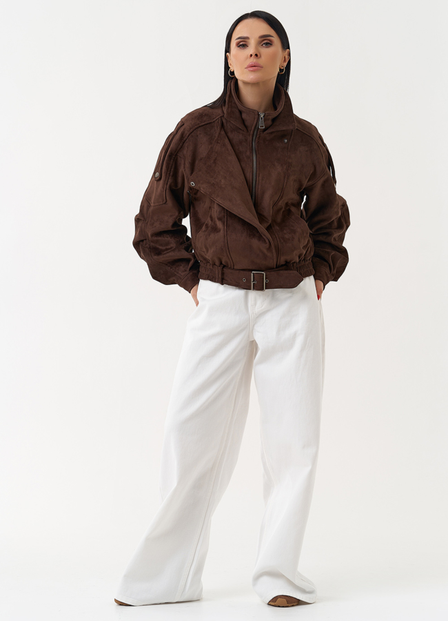 Женская куртка бомбер из эко замши коричневого цвета модель № 30446 универмаг малина Женская куртка бомбер из эко замши коричневого цвета модель № 30446 универмаг малина