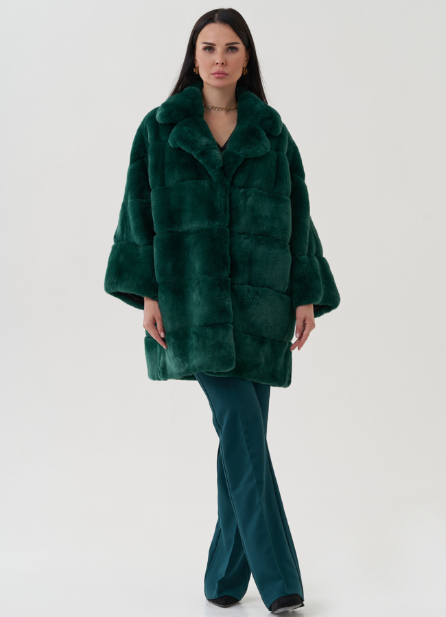 фото Шуба из меха кролика зеленого цвета модель № 25310