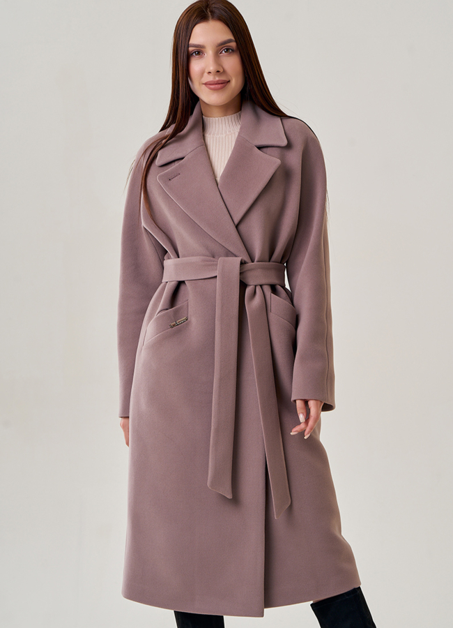Женское пальто с поясом модель № 22942 меха малина