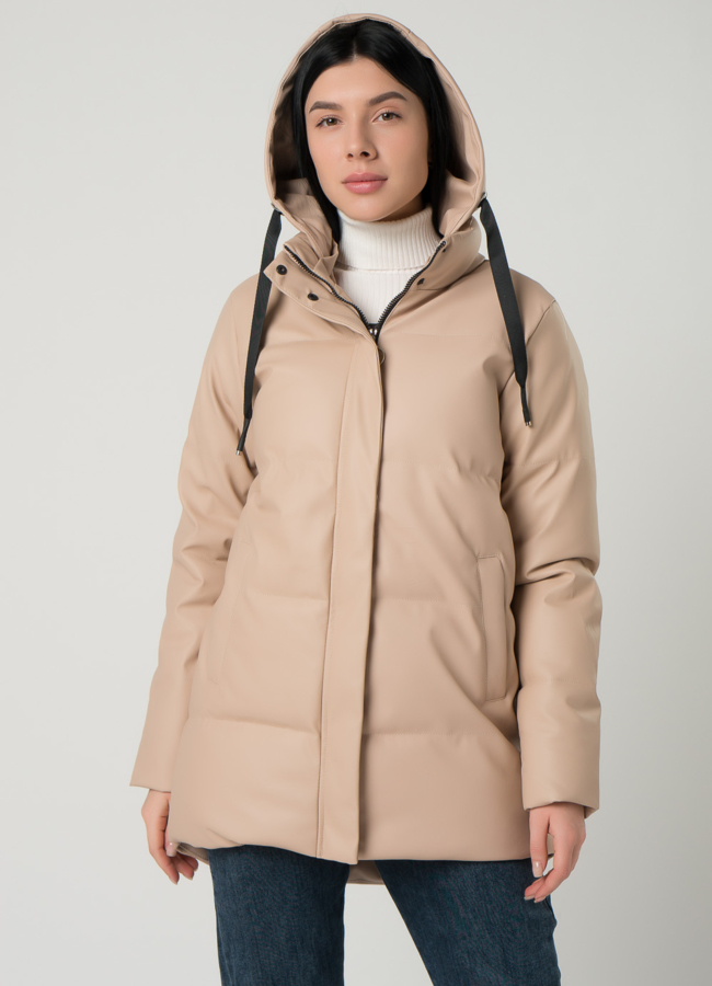 Утепленная женская куртка из эко кожи с капюшоном модель № 22320 универмаг малина