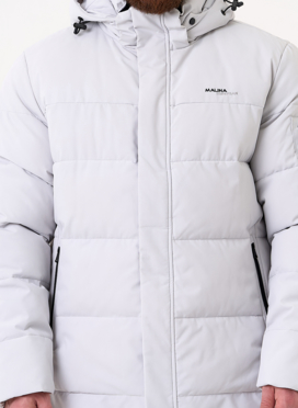 Мужской светлый пуховик с капюшоном