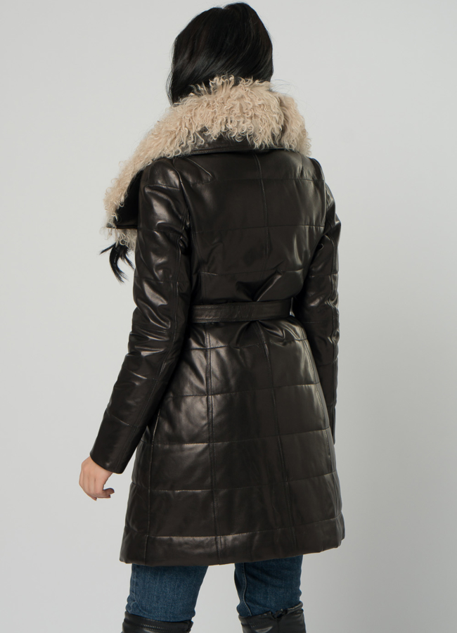 Пуховик из натуральной кожи с мехом модель № 72916 в кредит