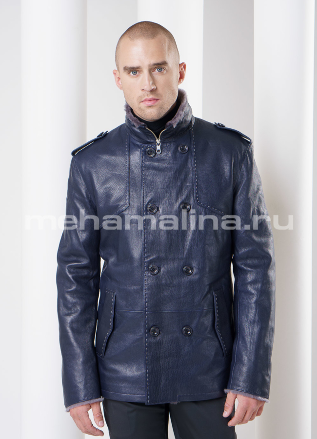 фото Мужская дубленка с воротником стойка модель № DM-81