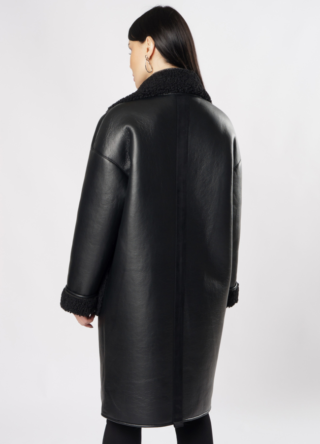 Дубленка из эко кожи черного цвета на молнии модель № 2026-2 универмаг малина