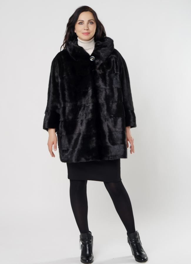 Норковая шуба поперечная с капюшоном модель № 8010 универмаг малина