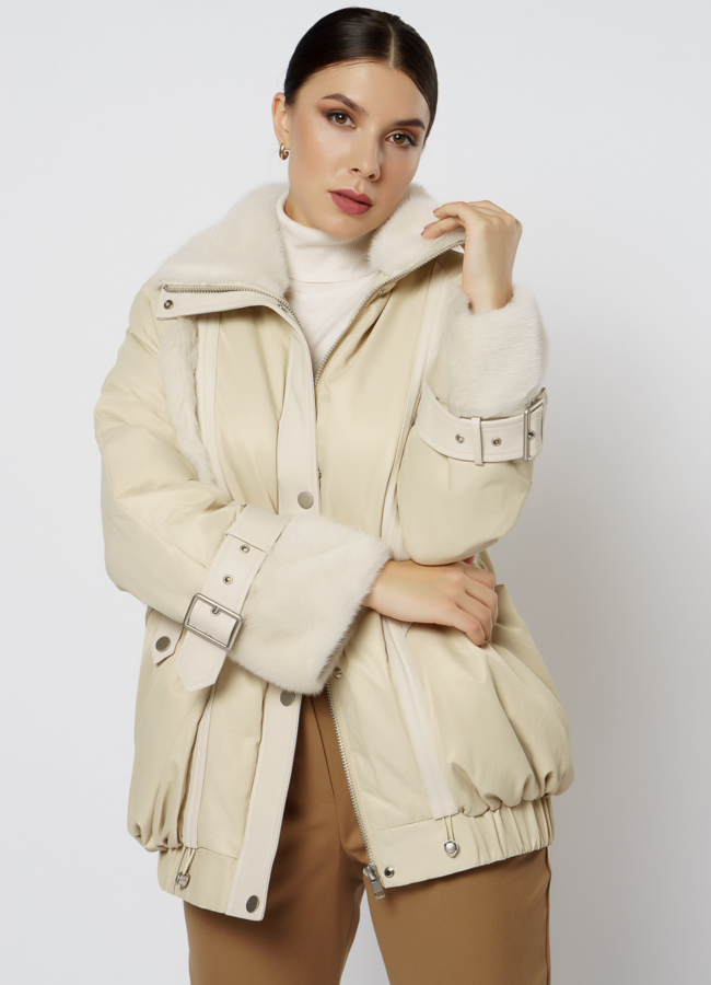 Женский пуховик с норкой модель № 20-078 меха малина