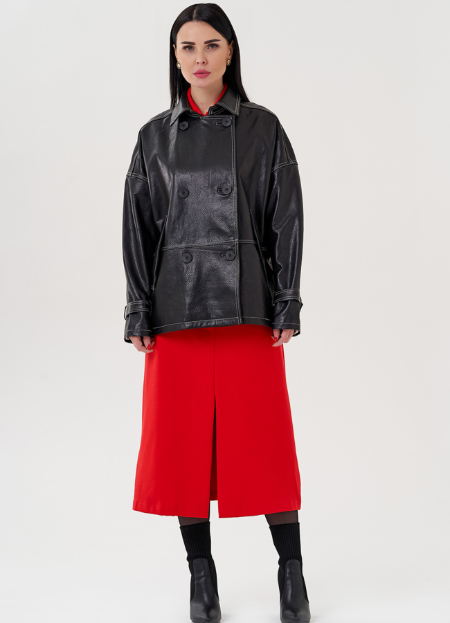 фото Куртка из натуральной кожи с двубортной застежкой модель № 24092