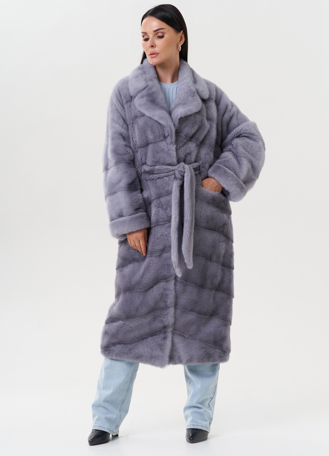 Женская норковая шуба с английским воротником модель № 27602 меха малина