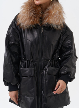 Кожаный пуховик с мехом