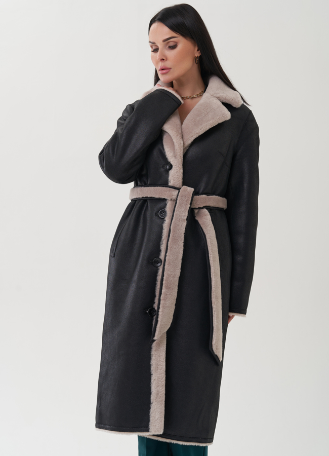 Двухсторонняя дубленка из эко кожи модель № 25418 в кредит