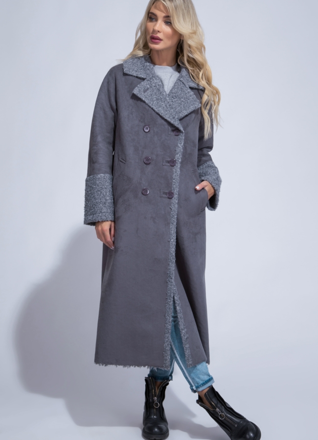 Удлиненная искусственная дубленка цвета графит модель № 8145 универмаг малина